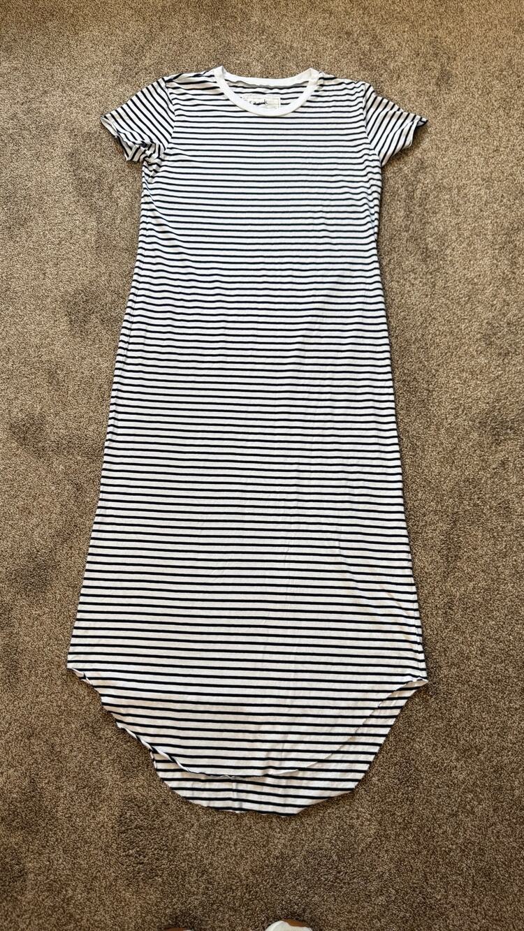 Frank & Eileen Harper Perfect Tee Maxi Dress Size Large Navy White Stripe Beachy